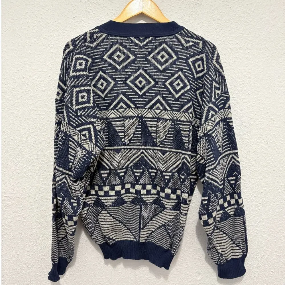 Vintage Grandpa Cardigan Sweater Pattern 90s Geometric Cotton Skater Italy